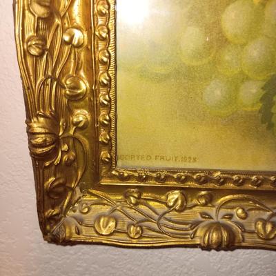 ANTIQUE PICTURE "IMPORTED FRUIT" COPYRIGHT 1896 IN A GORGEOUS ANTIQUE FRAME