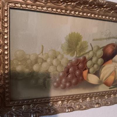 ANTIQUE PICTURE "IMPORTED FRUIT" COPYRIGHT 1896 IN A GORGEOUS ANTIQUE FRAME