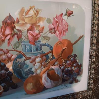 ANTIQUE PICTURE "A DELIGHT FOR HEART AND EVE" IN AN ANTIQUE FRAME