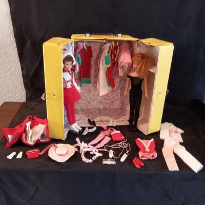 VINTAGE SKIPPER AND HER FRIEND WITH CLOTHES, ACCESSORIES AND A CARRY BOX