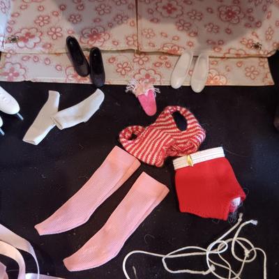 VINTAGE SKIPPER AND HER FRIEND WITH CLOTHES, ACCESSORIES AND A CARRY BOX