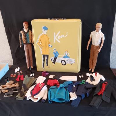 1960 BARBIE'S KEN AND FRIEND, CARRY CASE, MANY CLOTHES AND ACCESSORIES