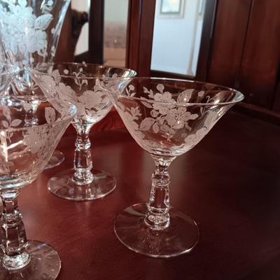 ETCHED CRYSTAL STEMWARE - 3 SIZES, 8 OF EACH