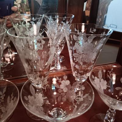ETCHED CRYSTAL STEMWARE - 3 SIZES, 8 OF EACH