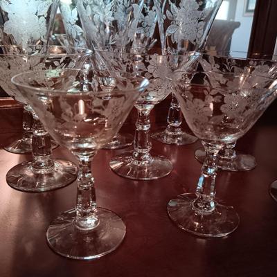 ETCHED CRYSTAL STEMWARE - 3 SIZES, 8 OF EACH