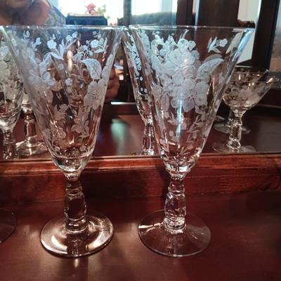 ETCHED CRYSTAL STEMWARE - 3 SIZES, 8 OF EACH