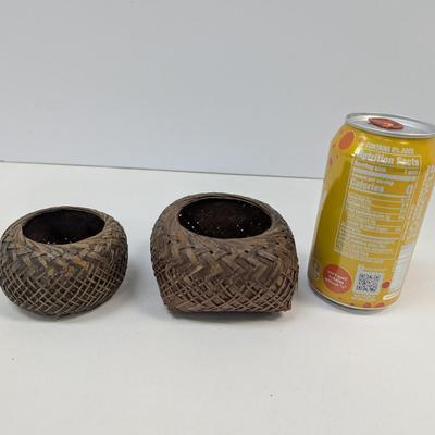 Pair of Native American Kachina Doll Woven Baskets