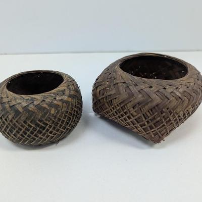 Pair of Native American Kachina Doll Woven Baskets