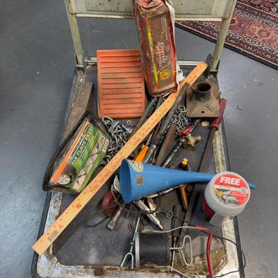 Pile of Garage Stuff w/Garbage Can 