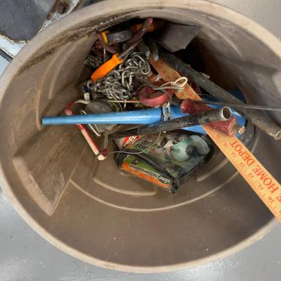 Pile of Garage Stuff w/Garbage Can 