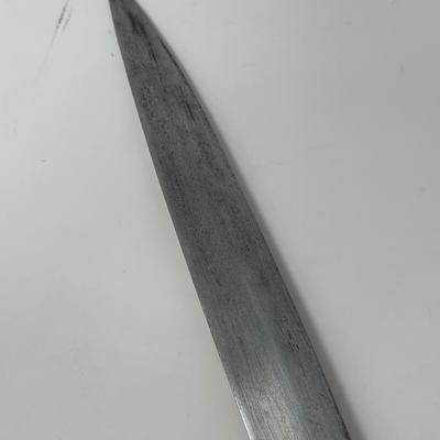 Sale Photo Thumbnail #163: 16” overall length
Antique 19th century intricately engraved dagger & scabbard of Tibetan or Bhutanese origin.