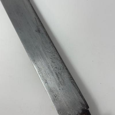 Sale Photo Thumbnail #162: 16” overall length
Antique 19th century intricately engraved dagger & scabbard of Tibetan or Bhutanese origin.