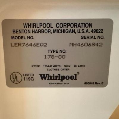 Whirlpool Dryer, large capacity, model info added