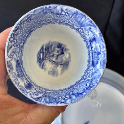 Sale Photo Thumbnail #1238: Transfer ware cup & Flow Blue plate.