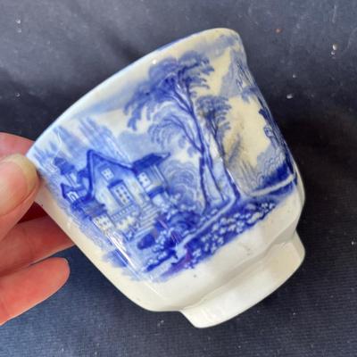 Sale Photo Thumbnail #1236: Transfer ware cup & Flow Blue plate.