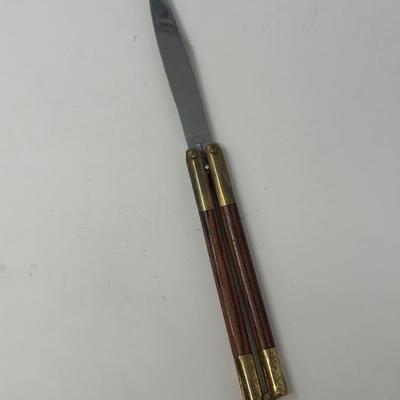 Sale Photo Thumbnail #240: Vintage wood and brass handled Filipino Balisong butterfly knife