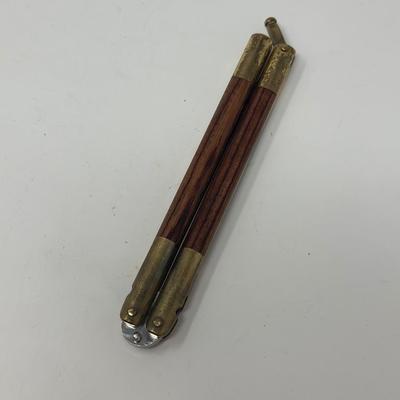 Sale Photo Thumbnail #245: Vintage wood and brass handled Filipino Balisong butterfly knife