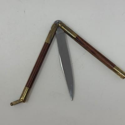 Sale Photo Thumbnail #244: Vintage wood and brass handled Filipino Balisong butterfly knife