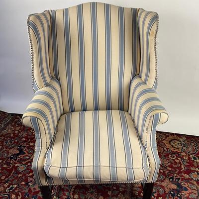 Sale Photo Thumbnail #377: Has a few ripped spots, down cushion.  
Great piece to reupholster in your decor colors 
Measurements:
43” in height, 30” in width, 36” in depth, 16.5” seat height