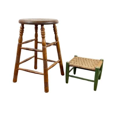 Sale Photo Thumbnail #408: Measurements:
24” in height, 14” in diameter for oak stool