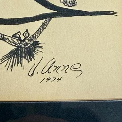 Sale Photo Thumbnail #54: Ink drawings by V. Anne Smith, 1974.  In great, framed condition.