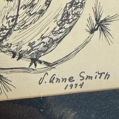 Sale Photo Thumbnail #55: Ink drawings by V. Anne Smith, 1974.  In great, framed condition.