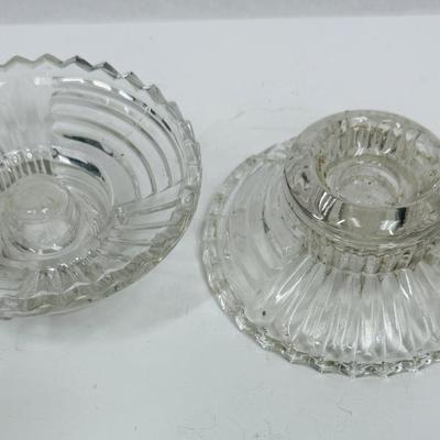 Sale Photo Thumbnail #455: Matched pair of glass candle holders. Good condition.