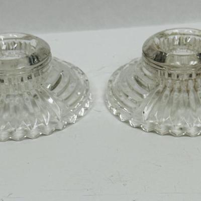 Sale Photo Thumbnail #457: Matched pair of glass candle holders. Good condition.