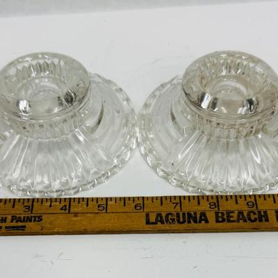 Sale Photo Thumbnail #456: Matched pair of glass candle holders. Good condition.