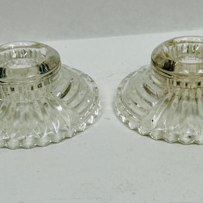 Sale Photo Thumbnail #458: Matched pair of glass candle holders. Good condition.