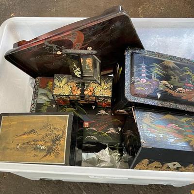 KSG086 - Vintage Lacquer Ware Jewelry Boxes & Tray