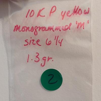 10 Karat Plumb Yellow Gold Monogrammed 'M' Ring- Approx Size 6 1/4 and Total Weight 1.3 Grams (#2)