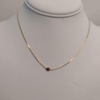 10 Karat Yellow Gold Necklace with Pink Stone Flower- Approx 15 1/2" Long and Total Weight 2.0 Grams (#7)