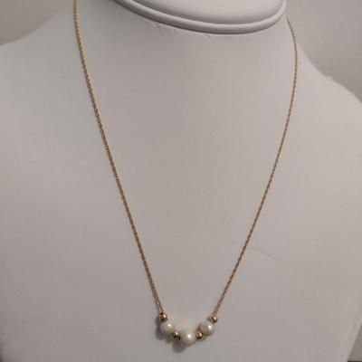 14 Karat Plumb Yellow Gold and Bead Necklace - Approx 17 1/4" Long (#9)
