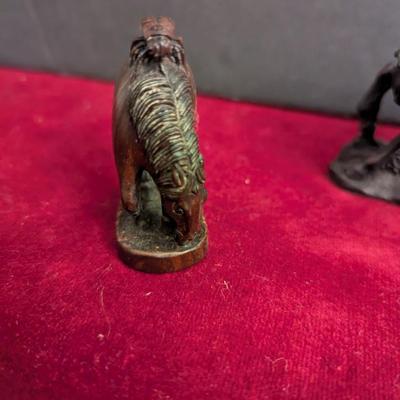 Japanese Boxwood Hand Carved Netsuke Horse & Resin Horse Figure #23
