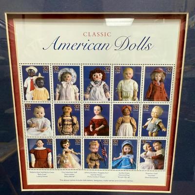 Sale Photo Thumbnail #191: A USPS Oistmaek Gallery Limited Edition. Framed items includes a 15-stamp block of 32c Classic American Dolls, a First Day Cover, and a commemorative coin.  Great addition to any stamp or doll lover’s collection.