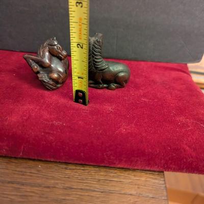 Japanese Boxwood Hand Carved Netsuke Horse & Resin Horse Figure #24