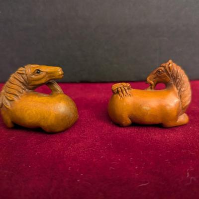 Japanese Boxwood Hand Carved Netsuke Horses #25