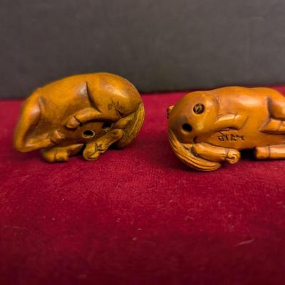 Japanese Boxwood Hand Carved Netsuke Horses #25