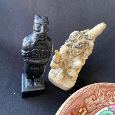 Sale Photo Thumbnail #1311: Oriental pieces, the tan Blue Willow is American restaurant ware.
