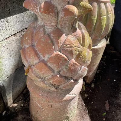 Sale Photo Thumbnail #479: The pineapple stands approximately 26" tall and the other fountain is approximately 26.5" tall.