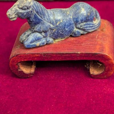 Chinese Carved Lapis Figural Horse With Stand #31