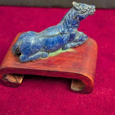Chinese Carved Lapis Figural Horse With Stand #31