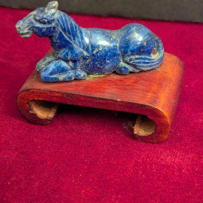 Chinese Carved Lapis Figural Horse With Stand #31