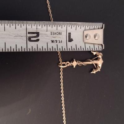 14 Karat Yellow Gold Necklace with Anchor Pendant- Approx 21" Long and 6.0 Grams (#10)