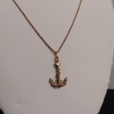 14 Karat Yellow Gold Necklace with Anchor Pendant- Approx 21" Long and 6.0 Grams (#10)