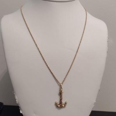 14 Karat Yellow Gold Necklace with Anchor Pendant- Approx 21" Long and 6.0 Grams (#10)