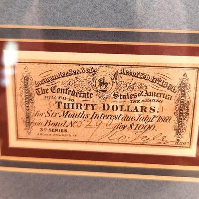 Lot #61 Confederate General Longstreet Print & authentic Confederate Bond Coupon Framed Piece