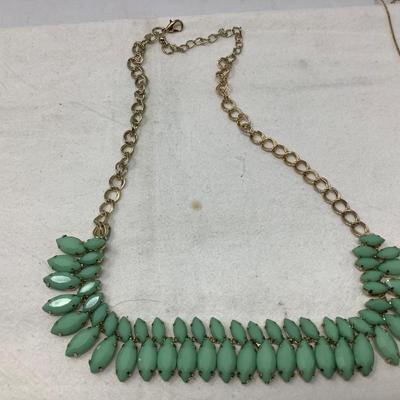 Sale Photo Thumbnail #238: Beaded necklace, green plastic and metal choker, gold with white beads necklace and modern metal choker.