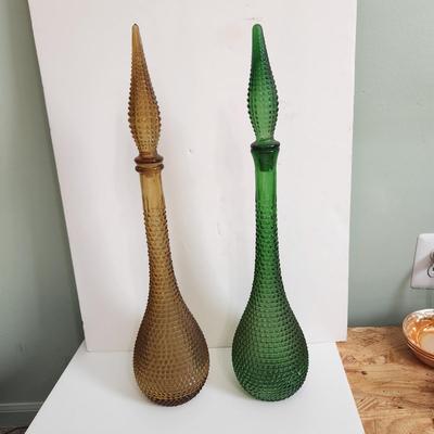 Vintage Mid Century Hobnail Art Glass Empoli Green Amber 22"